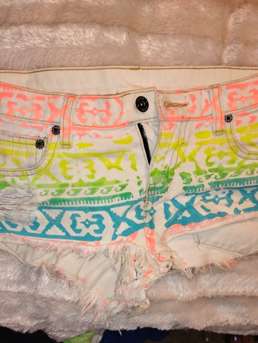 Neon Tribal Print Women's Denim Shorts